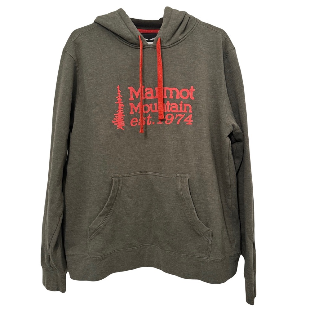 Marmot Hoodie, Men’s size Large in Grey with Red